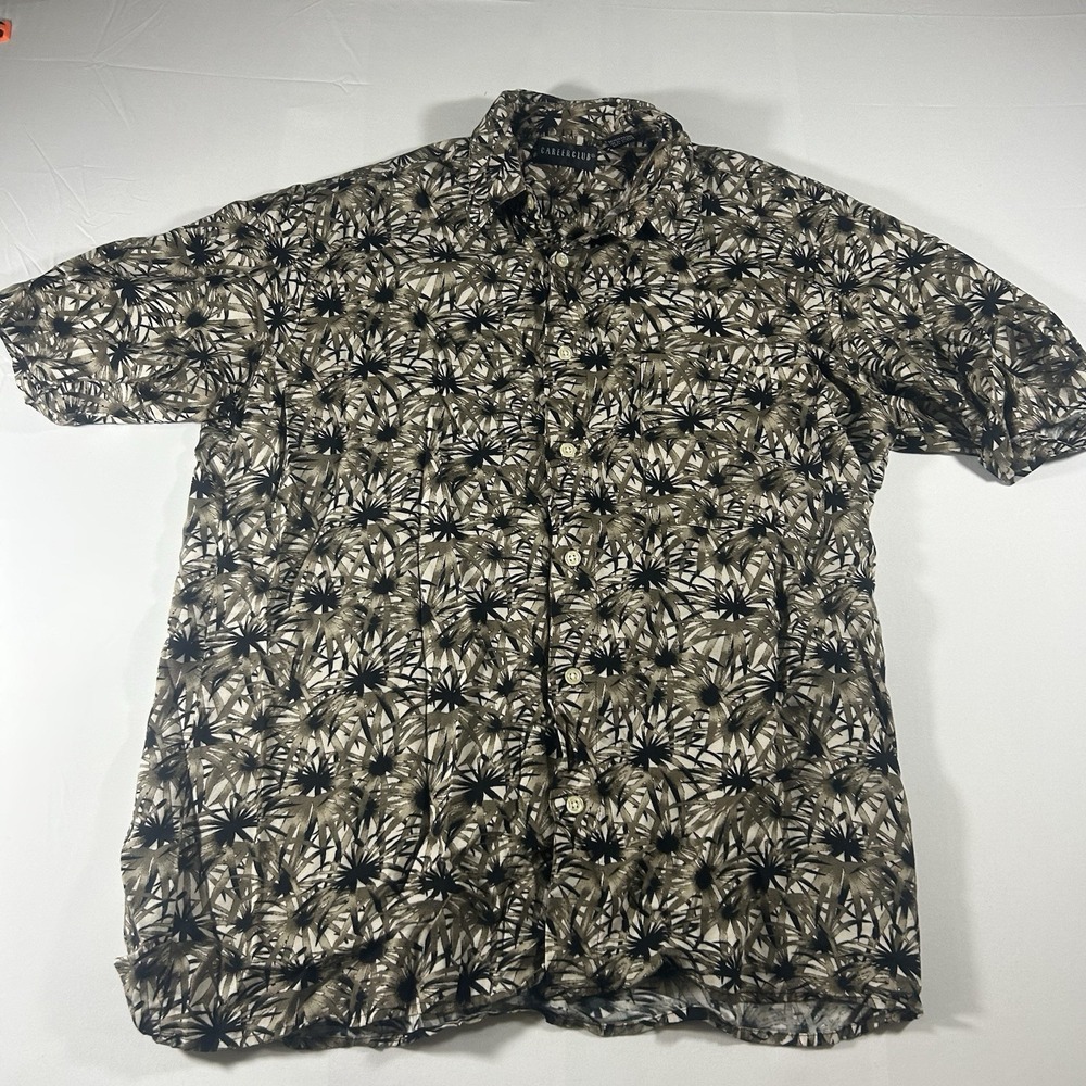 Career Club Hawaiian Palm Trees Short Sleeve Button Up Size Medium Beach